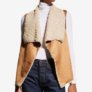 La Fiorentina Faux Suede Vest with Fur Lining in Tan & White